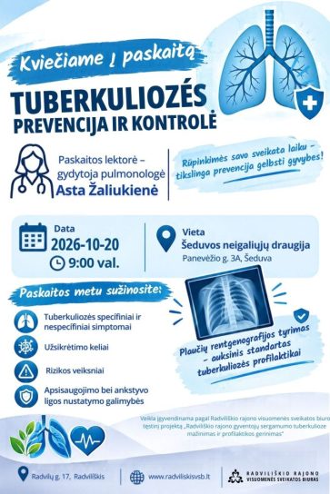 Paskaita "Tuberkuliozės prevencija ir kontrolė" @ Šeduvos miesto neįgaliųjų draugija